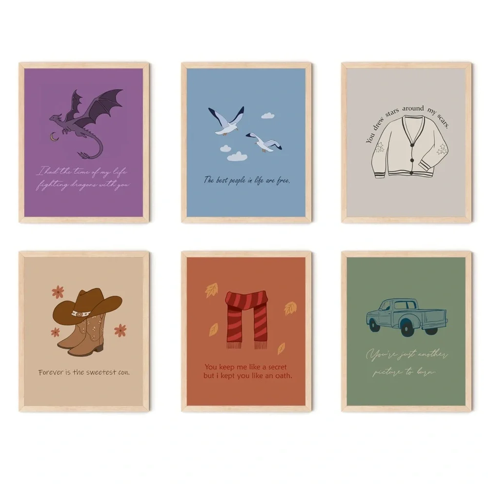NWT‎ Taylor Swift Lyric Wall Art Set of 6 Unframed 8x10 Prints Eras Decor